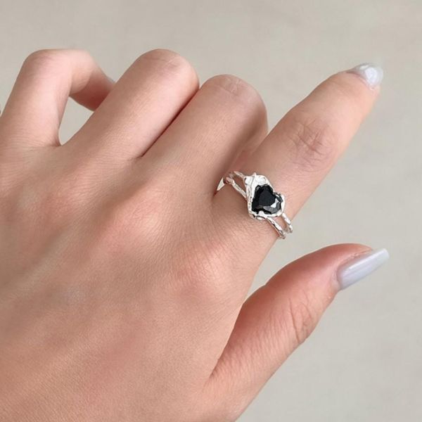 925純銀 雙層不規則鋯鑽愛心戒指 