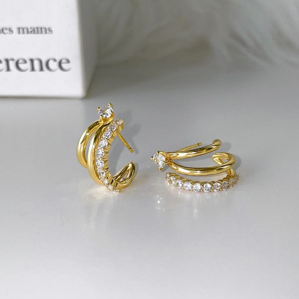 925銀針 C字三圈鋯石耳環 