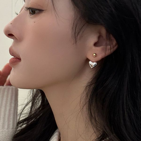 925銀針 後掛式簡約愛心耳環 