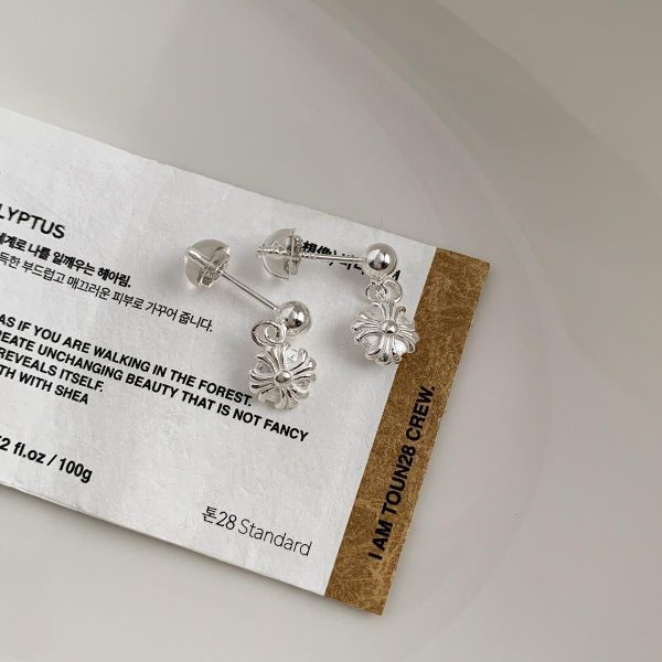 925純銀 復古龐克圓十字耳環 