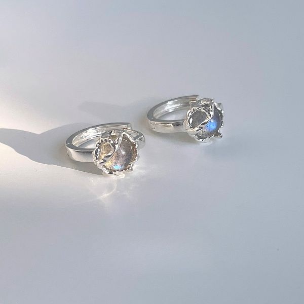 925銀針 小眾設計月光石耳扣 