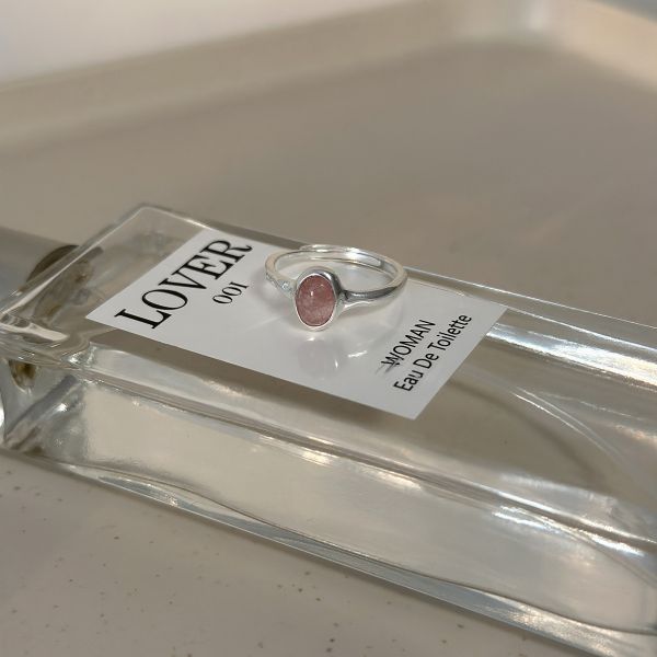 925純銀 橢圓淡粉草莓晶戒指 戒指,純銀戒指,925銀,粉色,簡約百搭