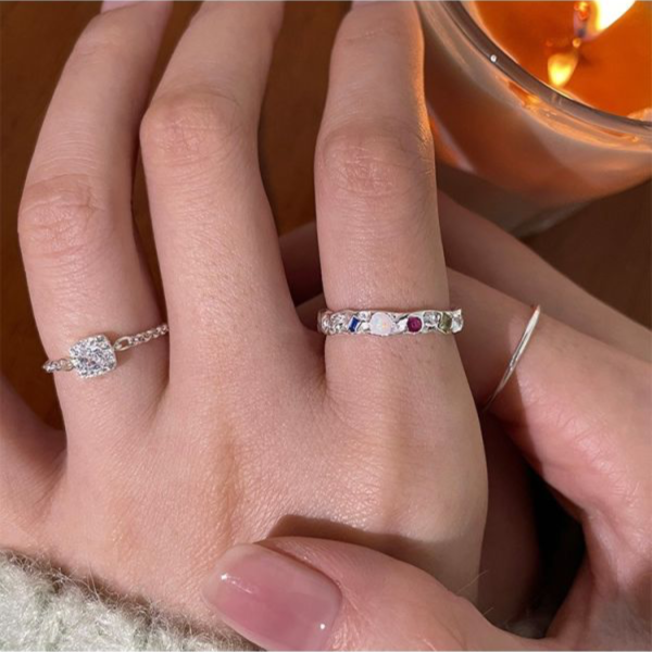 925純銀 多彩寶石皺摺感戒指 