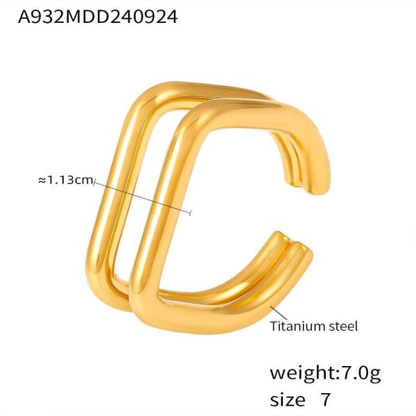 鈦鋼 個性雙層鏤空U型戒指 