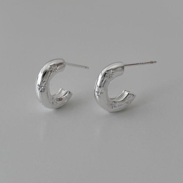 925銀針 細閃八芒星C型耳環 