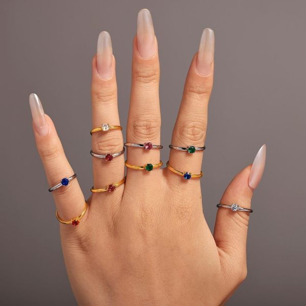 鈦鋼 金色經典單爪鋯石戒指（多款可選） 