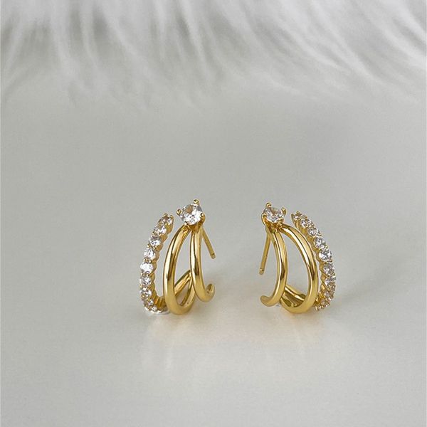 925銀針 C字三圈鋯石耳環 