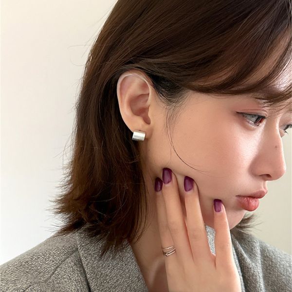 925銀針 極簡冷淡弧面拉絲耳環 