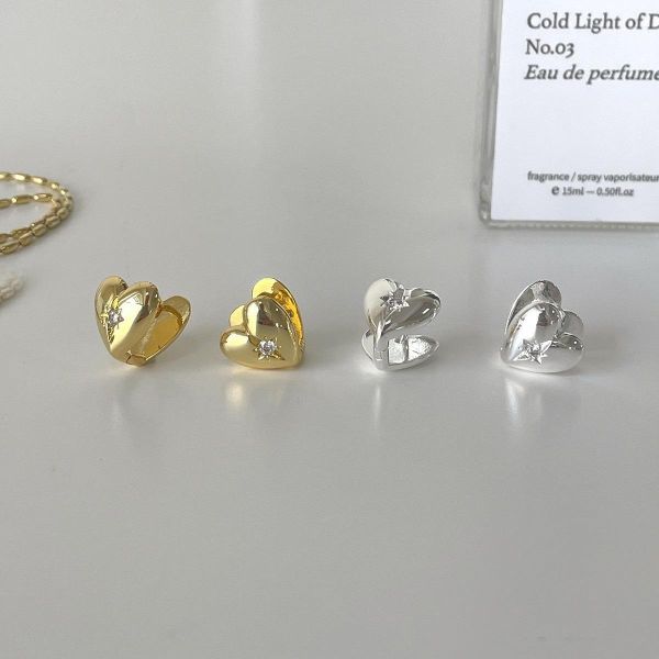 925銀針 八芒星鋯石愛心耳扣 