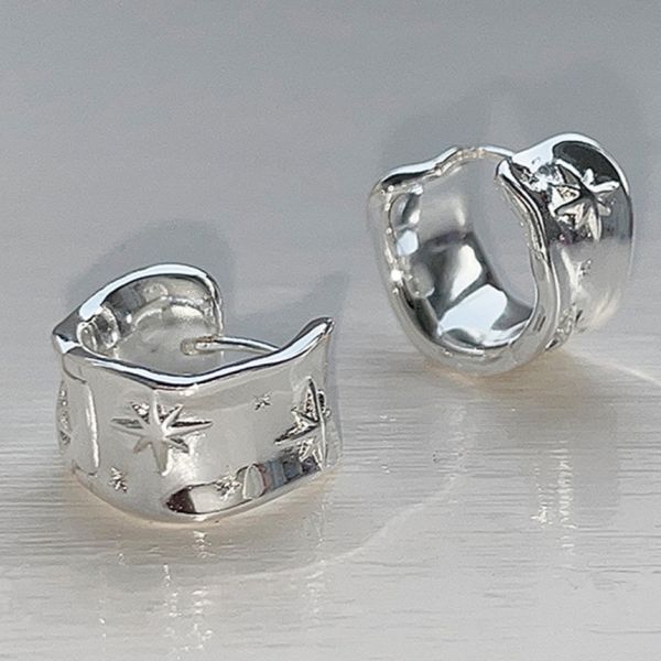 925銀針 寬版不規則立體八芒星耳扣 