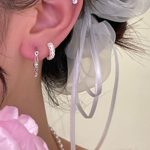 925銀針 經典鏤空花邊耳扣 