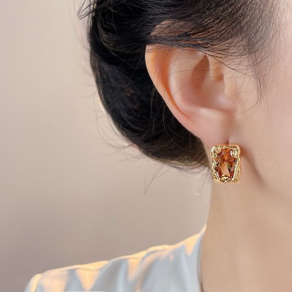 925銀針 長型香檳色鋯石耳環 