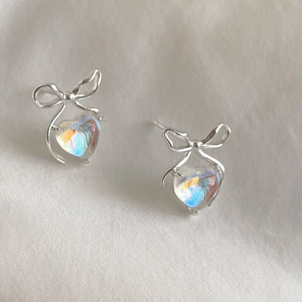 925銀針 幻彩愛心蝴蝶結耳環 