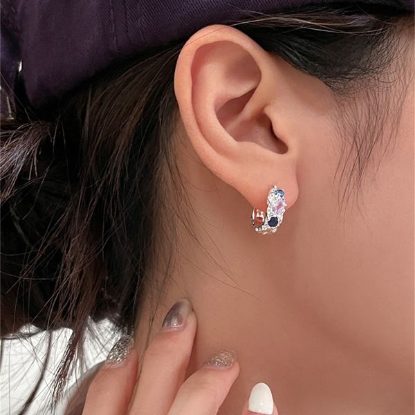 925銀針 清冷彩色鋯石耳扣 