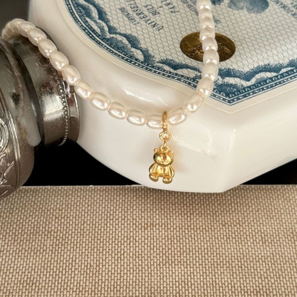 925純銀 施家珍珠金色小熊吊墜項鍊 