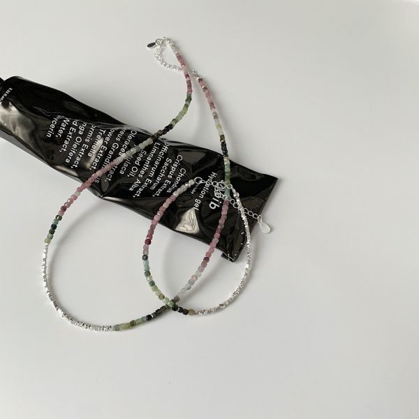 925純銀 天然碧璽碎銀手鍊 