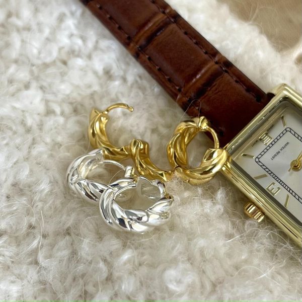 925純銀 麻花扭結耳扣 