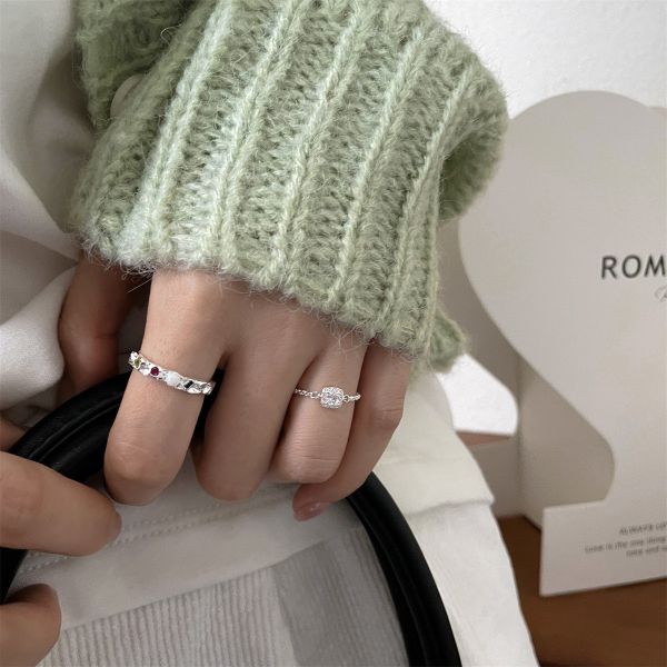 925純銀 多彩寶石皺摺感戒指 