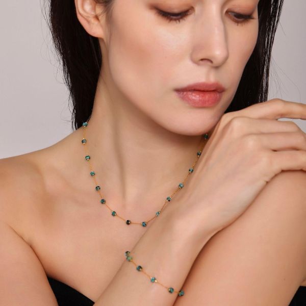 鈦鋼 金色天然石細版手鍊 