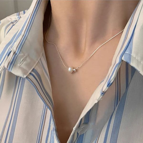 925純銀 極簡圓珠淡水珍珠項鍊 