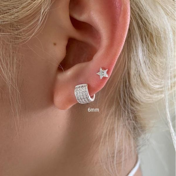 925銀針 歐美寬版小圈滿鑽耳扣 