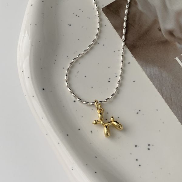 925純銀 金色氣球狗橄欖珠項鍊 