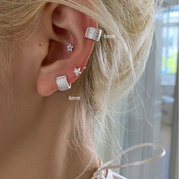 925銀針 歐美寬版小圈滿鑽耳扣 