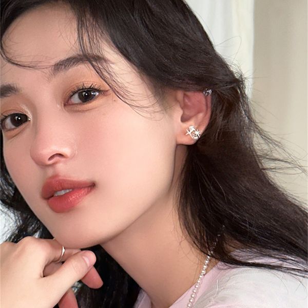 925銀針 鋯石八芒星珍珠耳環 