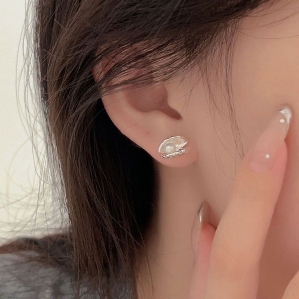 925純銀 開口貝殼珍珠耳環 