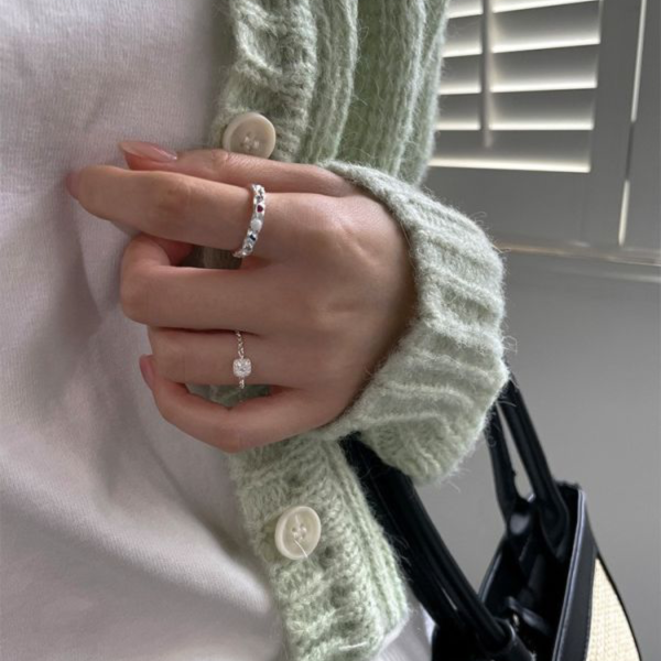 925純銀 多彩寶石皺摺感戒指 