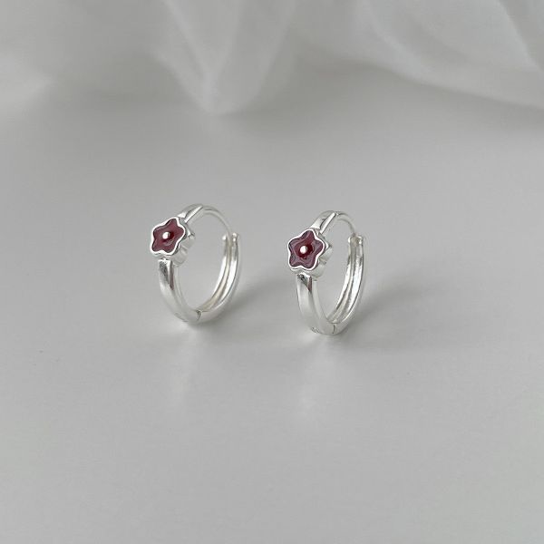 925銀針 日系滴釉小花耳扣 