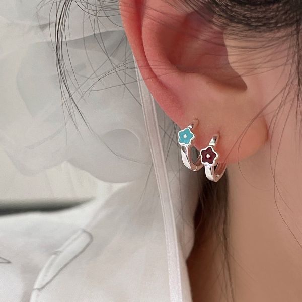 925銀針 日系滴釉小花耳扣 