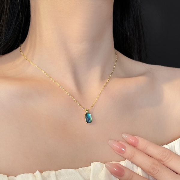 銅鍍14K金 鮑魚貝長方吊墜項鍊 