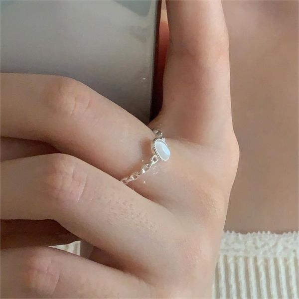 925純銀 白水晶鏈狀戒指 