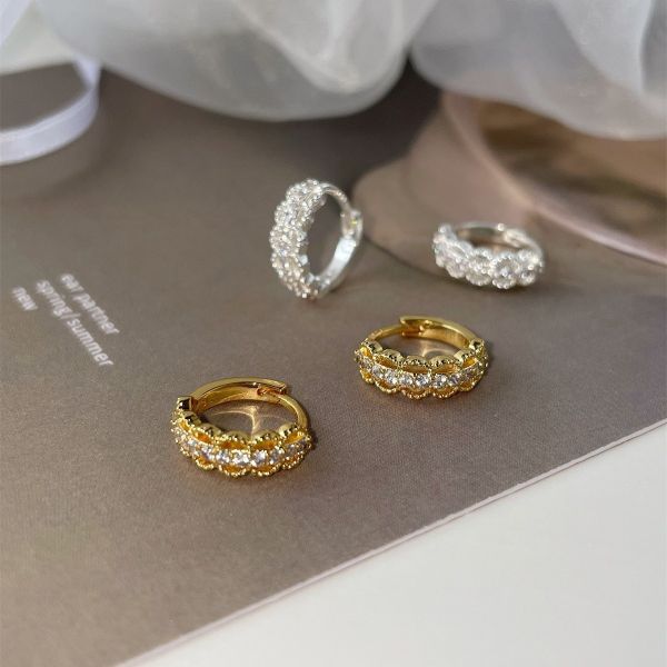 925銀針 經典鏤空花邊耳扣 