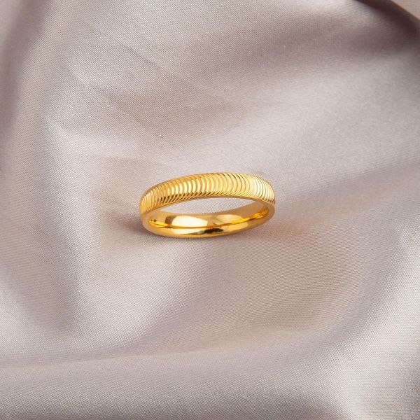 鈦鋼 金色貓眼波紋素圈戒指 