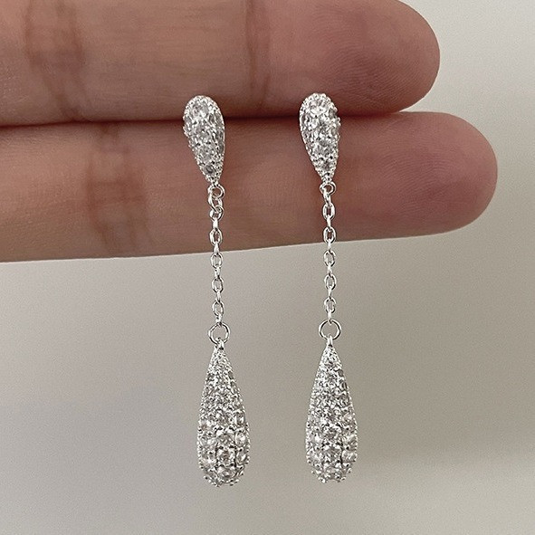 925銀針 長型碎鑽水滴吊墜耳環 