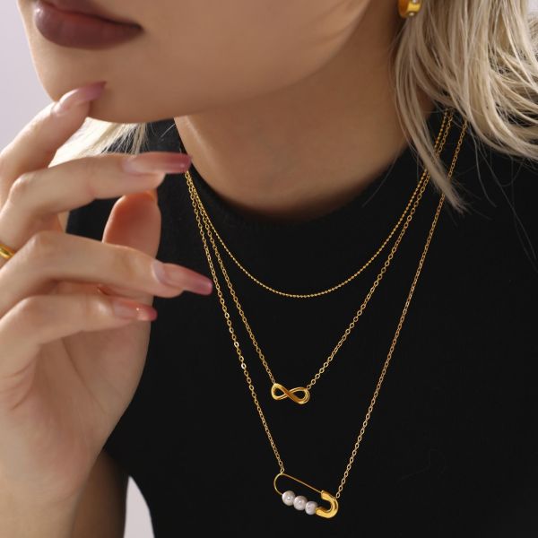 鈦鋼 金色別針天然素材項鍊 