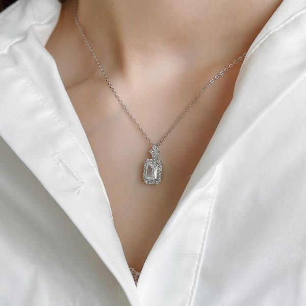 925純銀 歐美微鑲方鋯吊墜項鍊 