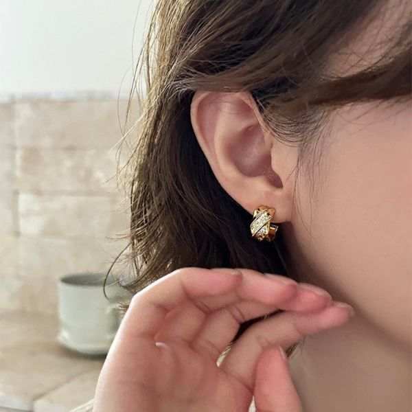 925銀針 微鑲鋯石C字耳環 