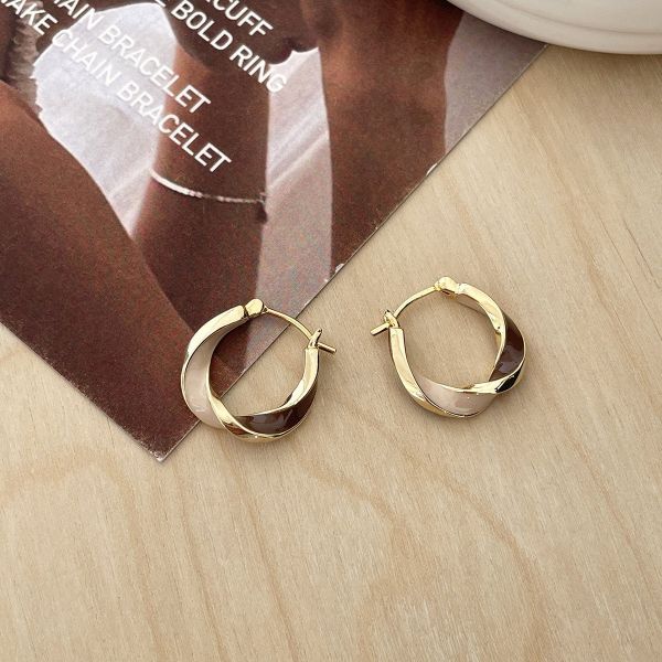 925銀針 美拉德色滴釉圓圈耳扣 