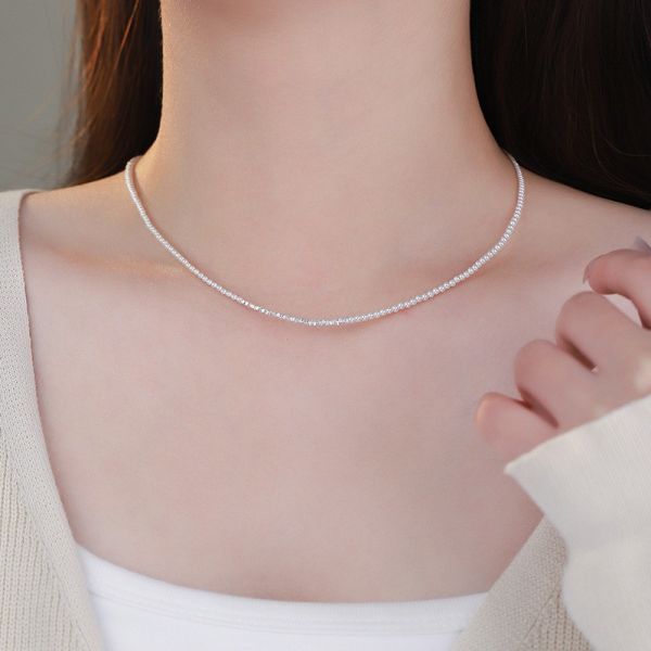925純銀 法式小直徑珍珠碎銀項鍊 