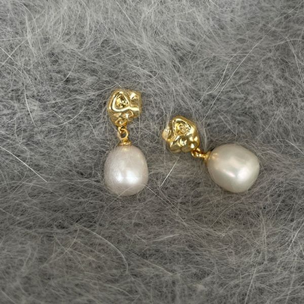 925銀針 不規則塊狀天然珍珠耳環 