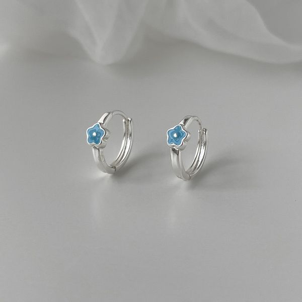 925銀針 日系滴釉小花耳扣 