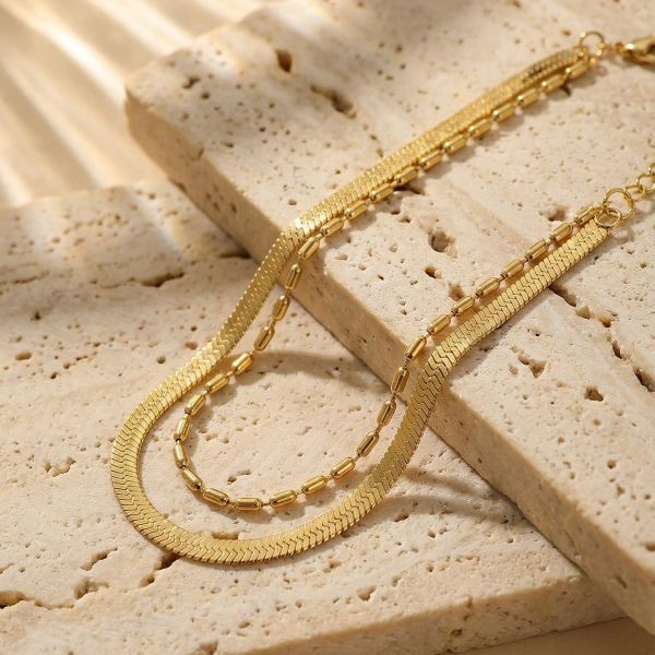 鈦鋼18K金 雙層寬版蛇頸手鍊 