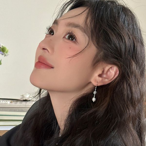 925銀針 八芒星珍珠吊墜耳扣 