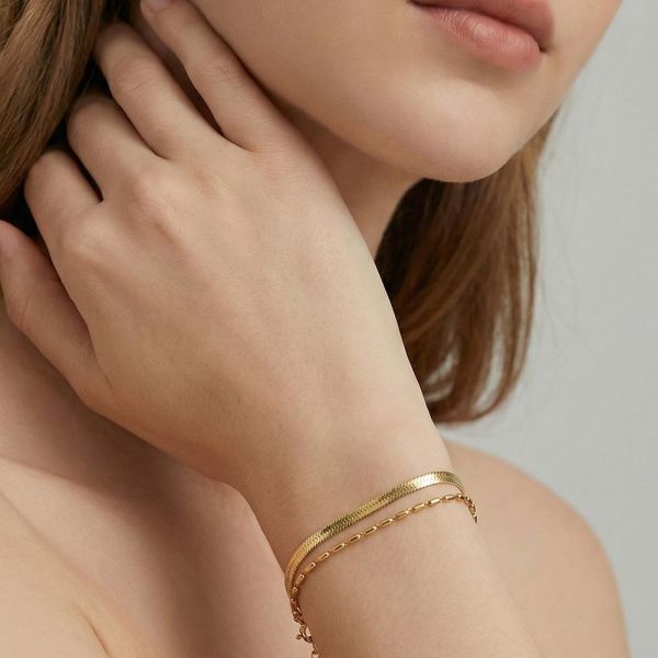 鈦鋼18K金 雙層寬版蛇頸手鍊 