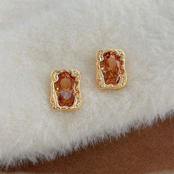 925銀針 長型香檳色鋯石耳環 