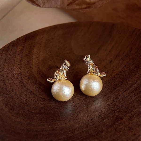 925銀針 棉花珍珠貓咪耳環 