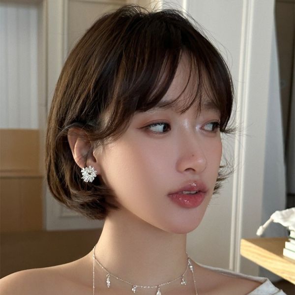 925銀針 不規則環形鋯石珍珠耳環 